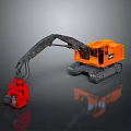 Orange Construction Excavator With Black Tracks And Red Attachment On Gray Background 3d model