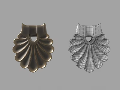 Ornate Carved Scallop Shaped Decorative Pieces with Gold and Silver Textures Design 3d model