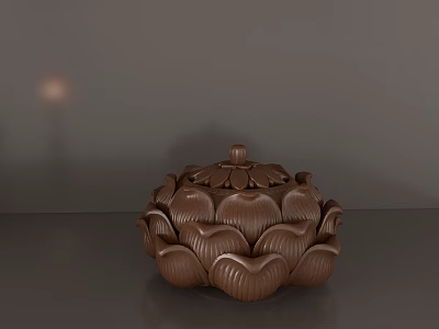 Decorative Ornament Set Brown Lotus Shaped Design With Lid And Petal Texture For Home Decor 3d model