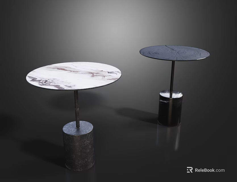 Two Modern Round Coffee Tables With Marble Tops And Cylindrical Bases 3d model