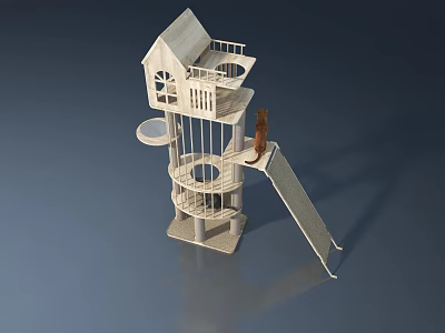 Multi Level Pet Cat Tree House With Hinged Door Slide And Platform Design 3d model