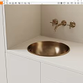 Modern Bathroom Sink with Gold Faucet and Round Basin on White Countertop and Cabinets
