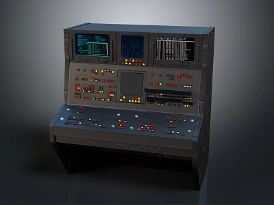 Industrial Control Console With Detailed Buttons Indicators Screens And Meters 3d model