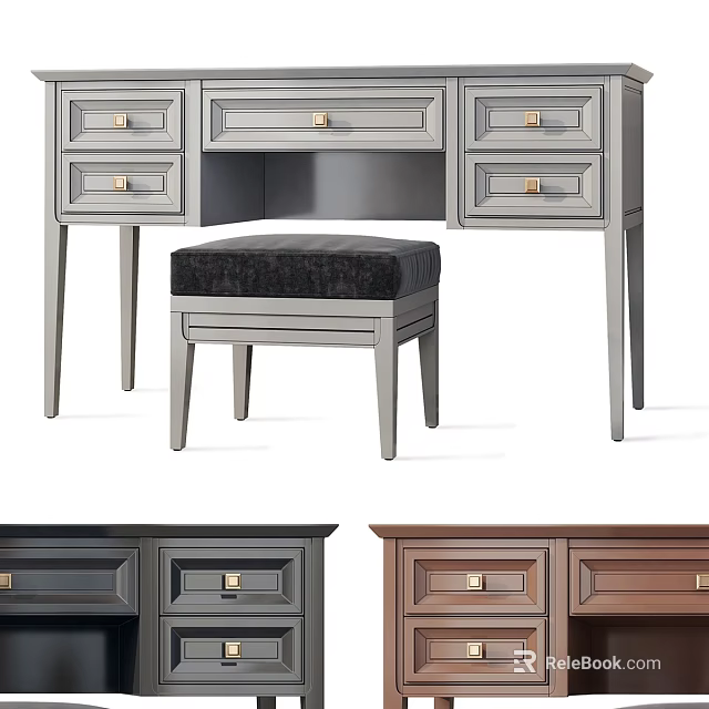 Stylish Vanity Dresser With Multiple Color Options Spacious Drawers And Matching Padded Stool 3d model 