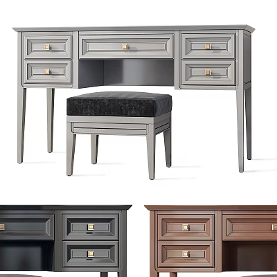 Stylish Vanity Dresser With Multiple Color Options Spacious Drawers And Matching Padded Stool 3d model