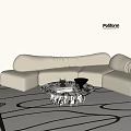 Modern Beige Sofa And Round Coffee Table Set With Area Rug And Accent Chair