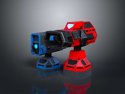 Futuristic Scenery With Red And Blue Mechanical Structures On Bases 3d model