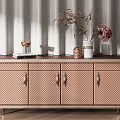 Elegant Beige Storage Cabinet in Modern Living Room with Drawers Open Shelves and Decorative Items