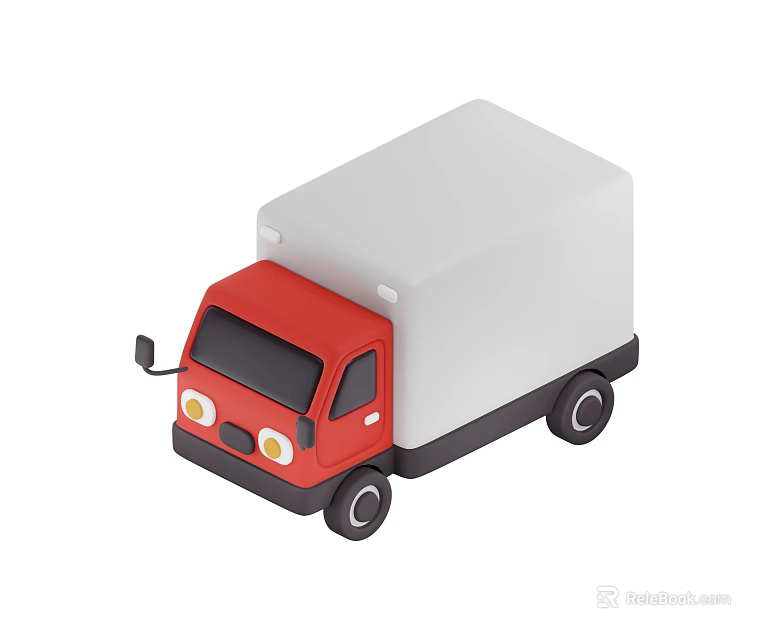 Red Delivery Truck With White Cargo Box Black Wheels And Simple Design Features 3d model 