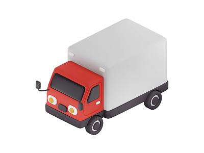 Red Delivery Truck With White Cargo Box Black Wheels And Simple Design Features 3d model