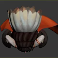 3D Character Head Model With Ram Horns Brown Hair And Red Cape Armor