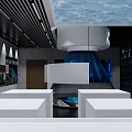 Modern Exhibition Space Interior With Central Cone Installation And Digital Wall Displays 3d model