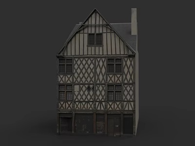 Traditional Timber Framed Historical City Building With Multiple Windows And Chimney Structure 3d model