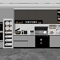 Modern Kitchen Interior With Gray White Cabinets Glass Door Storage And Appliances