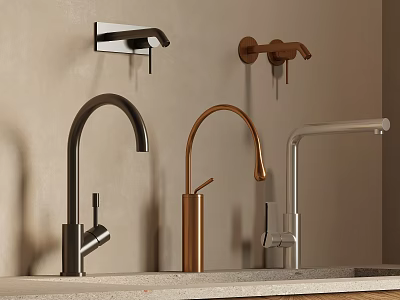 Various Modern Faucets in Black Copper and Silver Wall Mounted and Countertop 3d model