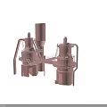 Red Industrial Equipment With Twin Towers And Connected Piping Structures