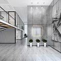 Modern Open Public Office Space Featuring White Desks Computers Glass Partitions Blinds And Plants