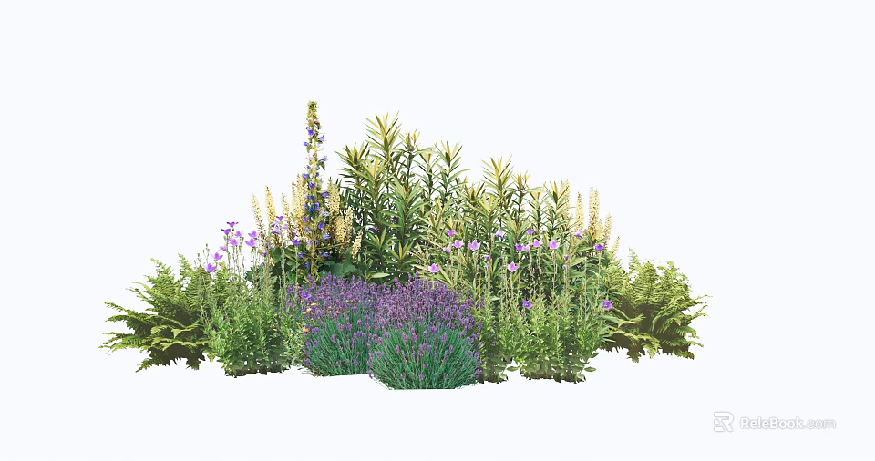 Mixed Garden Flowers And Plants With Purple Lavender And Green Foliage 3d model 