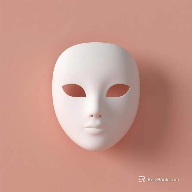 Plain White Human Face Mask With Eye And Mouth Cutouts On Pink Background 3d model 