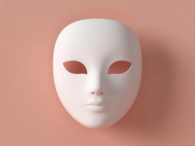 Plain White Human Face Mask With Eye And Mouth Cutouts On Pink Background 3d model