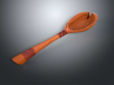 Carved Wooden Spoon With Red Wrapped Handle For Kitchen Utensil Set 3d model