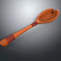 Carved Wooden Spoon With Red Wrapped Handle For Kitchen Utensil Set