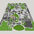 Garden Ornaments Plan Layout With Paths Green Areas And Stone Features 3d model