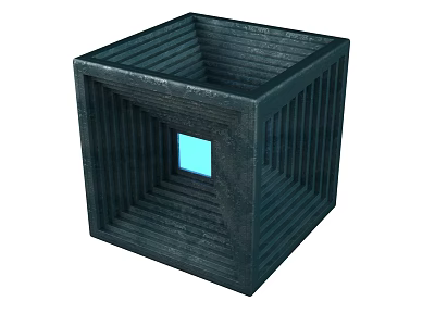Commercial Equipment Cube Structure With Striped Design And Blue Square Window 3d model