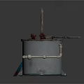 Rusted Cylindrical Tank Industrial Setup With Pipes Valve And Brick Base