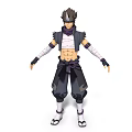 Anime Style Man With Spiky Hair Sleeveless White Top Arm Wraps Black Pants Purple Belt