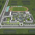 Modern School Building Complex Featuring Classroom Buildings Sports Field And Central Green Courtyard