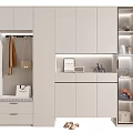 Modern White Shoe Cabinet with Hanging Area Bench Drawers and LED Lighting
