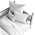 Stylish Wooden Kids Bed With White Frame Striped Bedding Pillows And Furry Cushion