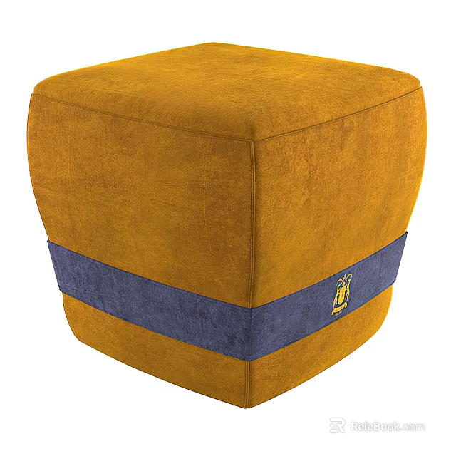 Yellow Ottoman With Blue Strap And Yellow Logo Design For Living Room 3d model 