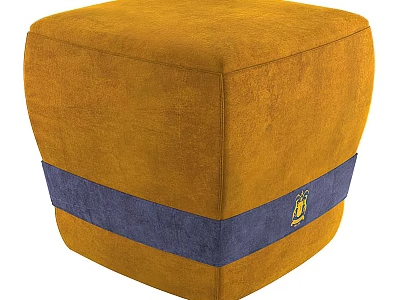 Yellow Ottoman With Blue Strap And Yellow Logo Design For Living Room 3d model