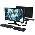 Modern Computer Setup With Dual Monitors Keyboard Mouse Pad And Headphones 3d model
