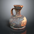 Ancient Ceramic Jar With Narrow Neck Handle And Textured Brown Black Surface 3d model