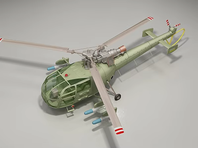 Military Green Helicopter With Rotor Blades Weapon Pods And Cockpit 3d model