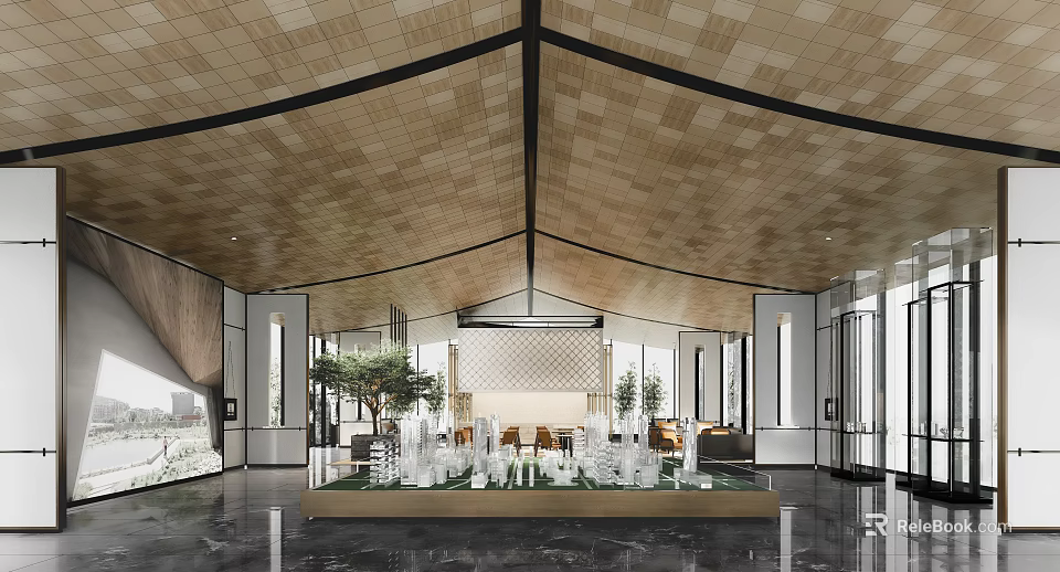 Modern Sales Office Interior Design with Spacious Layout and Model House 3d model