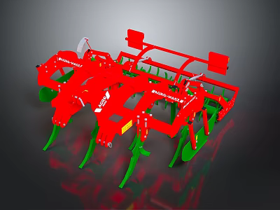 Red And Green Agricultural Tillage Machine With Multiple Working Blades And Metal Frames 3d model