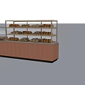 Wooden Bakery Display Shelf Showcasing Multiple Tiers Of Fresh Bread With Orange Counter