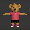 Cute Yellow Fur Cartoon Bear Doll Wearing Pink Shirt Black Shorts And Pink Shoes