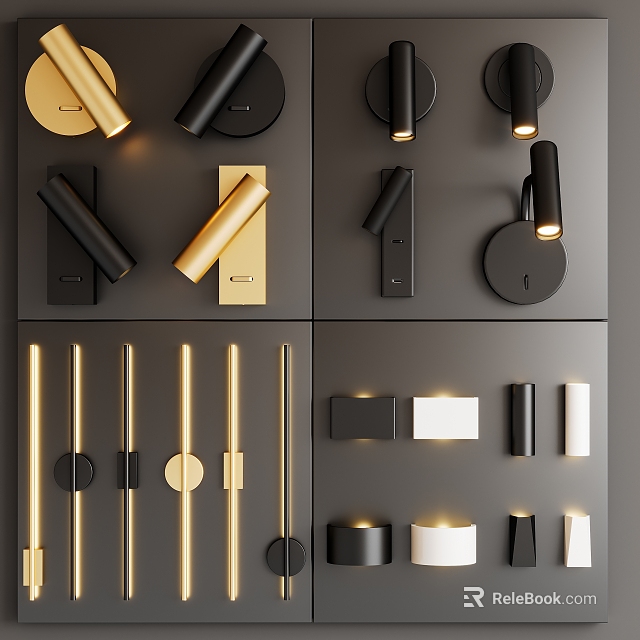 Modern Wall Lamps With Various Styles Including Black And Gold Cylindrical Designs 3d model 