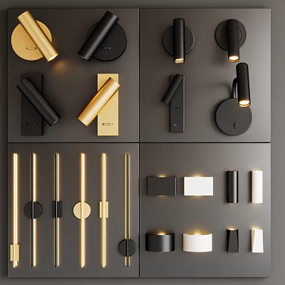 Modern Wall Lamps With Various Styles Including Black And Gold Cylindrical Designs 3d model