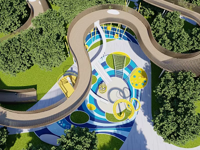 Outdoor Fun Children's Play Area With Colorful Slides Climbing Structures And Lush Greenery 3d model