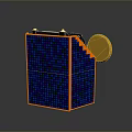 Satellite Module With Blue Grid Panel Orange Frame And Golden Circular Component 3d model