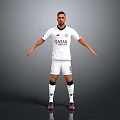 Man Wearing White Sports Uniform Featuring Qatar Logo and Number 20 Standing with Arms Outstretched