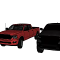 Red and Black Pickup Trucks Front View With Modern Design Features