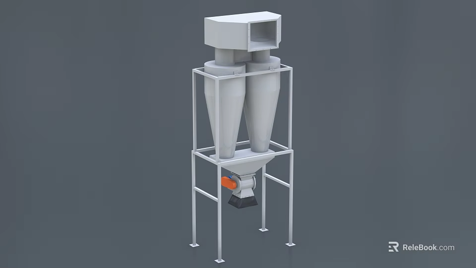 Industrial Cyclone Separator With Dual Cone Metal Frame Square Top Inlet And Bottom Outlet 3d model 