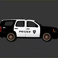 Black and White Police SUV Car With Red Blue Lights And POLICE Lettering